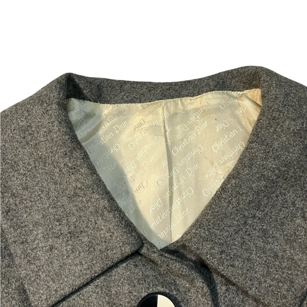 Vintage 40s Gray Wool Christian Dior Jacket Pinwheel Buttons Peter Pan Collar